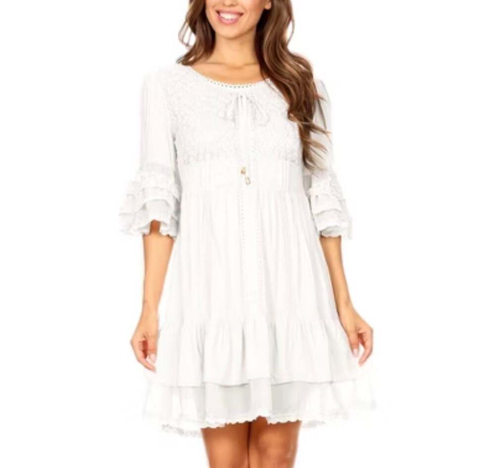 White Lace Boho Anna-Kaci Mini Dress Size Small